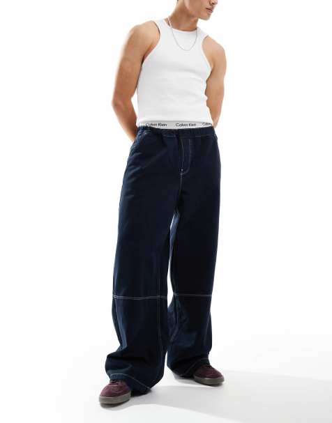 ASOS DESIGN super baggy jeans in navy with elasticated waistband - view 1