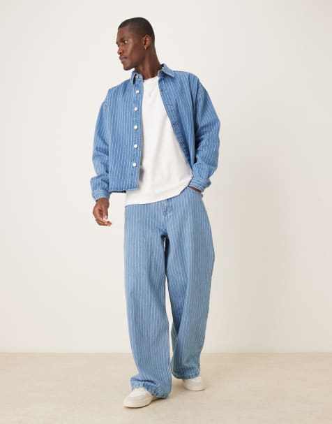 ASOS DESIGN super baggy jeans in stripe - part of a set - view 1