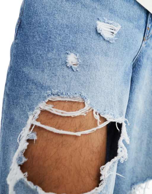 ASOS DESIGN - Super Baggy jeans in verwassen blauw met scheuren, 4 van 5
