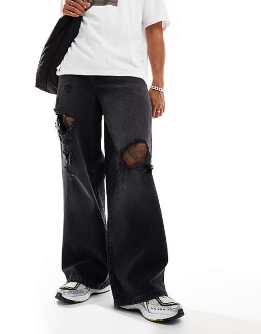 ASOS DESIGN super baggy jeans in washed black with heavy ASOS DESIGN super baggy jeans in washed black with heavy
