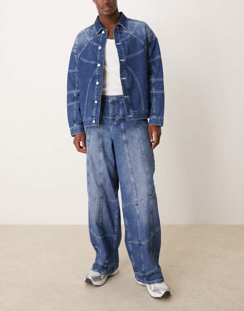 ASOS DESIGN - Super baggy jeans met naaddetails in mid-wash blauw, deel van co-ord set - view 1