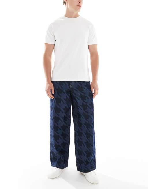ASOS DESIGN - Super baggy jeans met pied-de-poule laserprint in raw wash