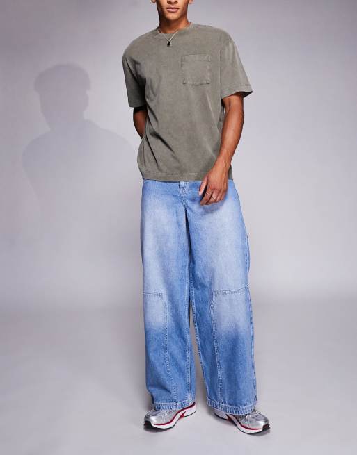 ASOS DESIGN - Super baggy jeans met timmermans-details in lichte wassing