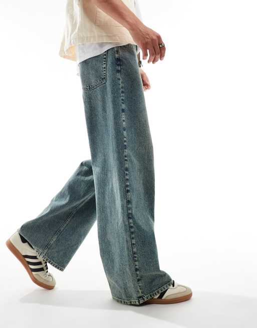 ASOS DESIGN - Super baggy jeans met vintage groene tint