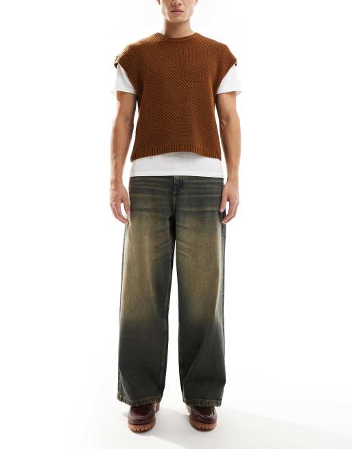 ASOS DESIGN - Super baggy jeans met vintage tint in blauw met donkere wassing
