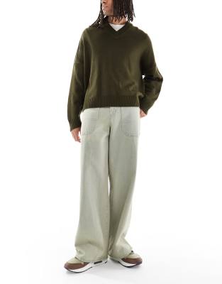 Asos Design Super Baggy Jeans With Back Adjuster And Tint In Green