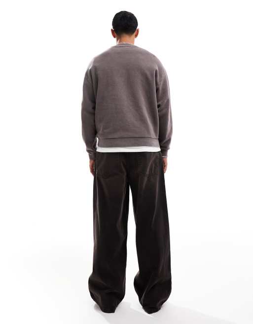 ASOS DESIGN - Jean super baggy teinté marron - Noir délavé