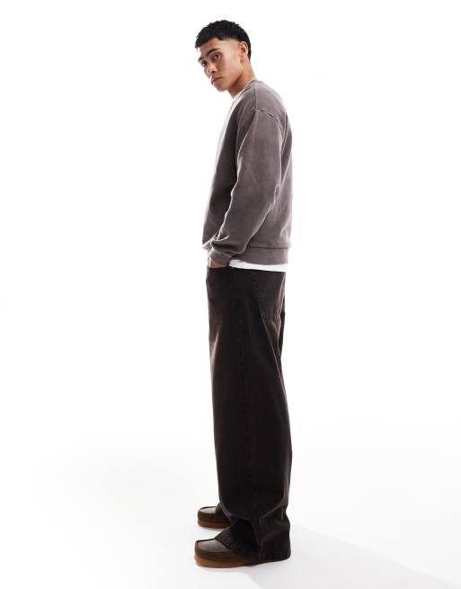 ASOS DESIGN - Jean super baggy teinté marron - Noir délavé