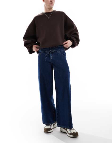 ASOS DESIGN super baggy jeans with double waistband in mid wash blue - view 1