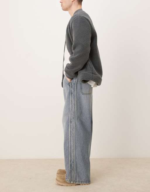 ASOS DESIGN super baggy jeans with elastic waist in mid wash blue, 2 of 5
