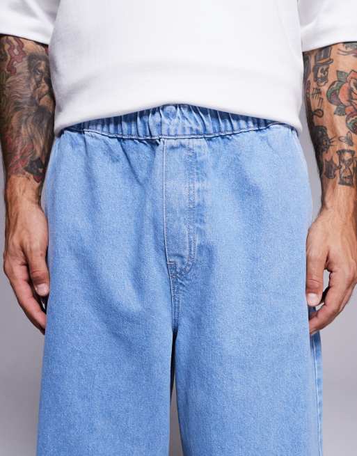 ASOS DESIGN super baggy jeans with elastic waistband & internal drawstring in light wash