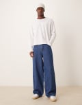 [ASOS DESIGN] ASOS DESIGN super baggy jeans with elasticated back in mid wash blue W28 Mid wash blue