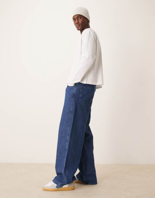 ASOS DESIGN super baggy jeans with elasticated back in mid wash blue, 3 of 5