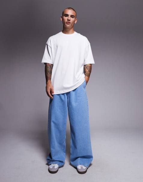 ASOS DESIGN super baggy jeans with elasticated waistband & internal drawcord in lightwash - view 1