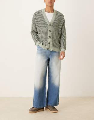Asos Design Super Baggy Jeans With Extreme Side Sand Blasting In Blue