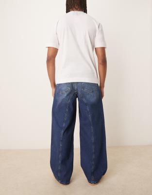 Asos Design Super Baggy Jeans With Piping Seam Detail In Blue