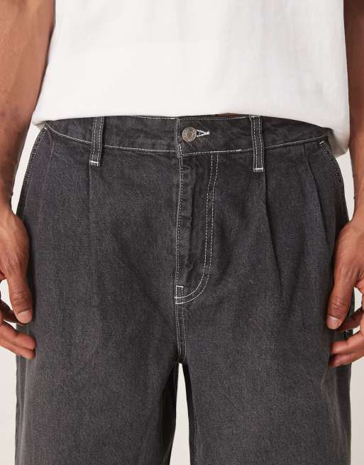 ASOS DESIGN super baggy jeans with pleat details in black wash, 2 of 5