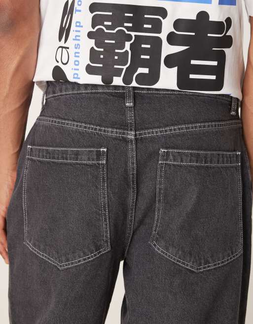 ASOS DESIGN super baggy jeans with pleat details in black wash, 5 of 5