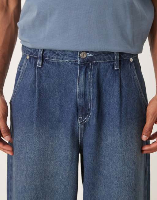 ASOS DESIGN super baggy jeans with pleat details in indigo wash, 2 of 5