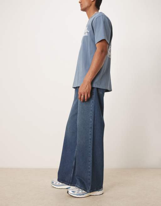 ASOS DESIGN super baggy jeans with pleat details in indigo wash, 4 of 5