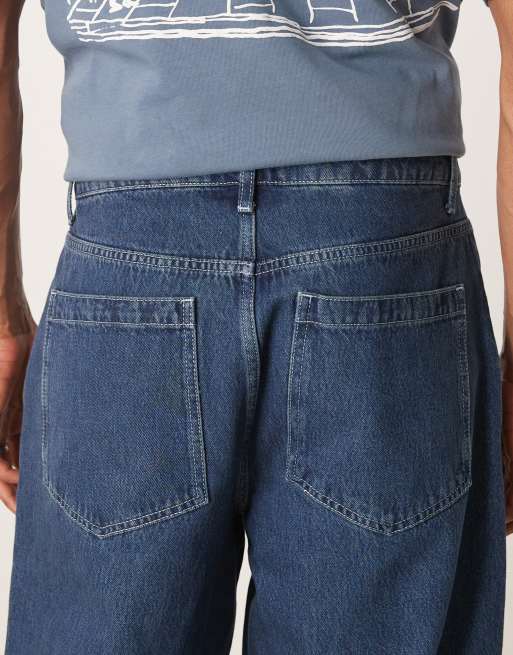 ASOS DESIGN super baggy jeans with pleat details in indigo wash, 5 of 5