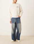 [ASOS DESIGN] ASOS DESIGN super baggy jeans with raw edge in washed indigo-Blue W28 Mid wash blue