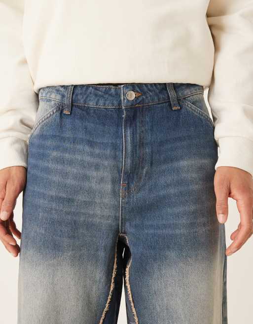 ASOS DESIGN super baggy jeans with raw edge in washed indigo , 4 of 5