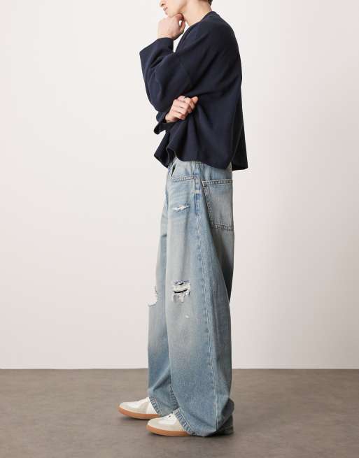 ASOS DESIGN super baggy jeans with rips in vintage light wash blue