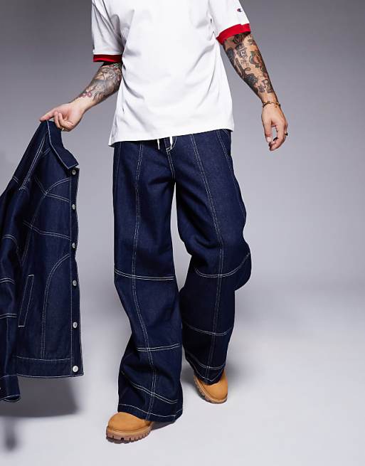 ASOS DESIGN super baggy jeans with seam detail in indigo ASOS DESIGN super baggy jeans with seam detail in indigo