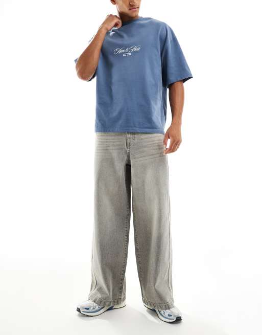 ASOS DESIGN super baggy jeans with side panel in grey wash