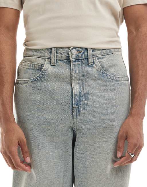 ASOS DESIGN super baggy jeans with side panel in yellow tint light wash blue