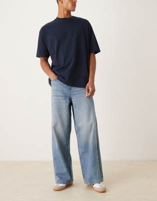 Asos Design Super Baggy Jeans With Side Panels In Blue