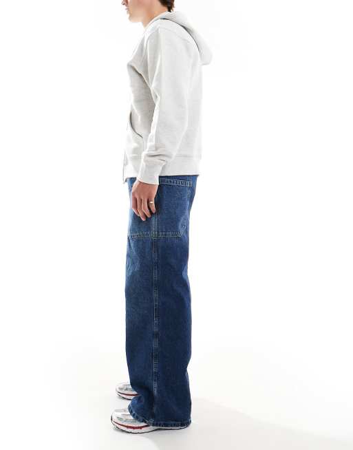 ASOS DESIGN super baggy jeans with side pocket details in dark wash blue, 2 of 5