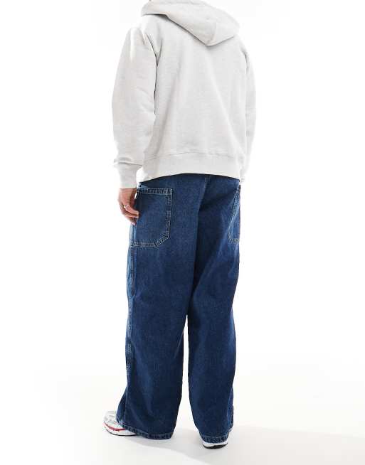 ASOS DESIGN super baggy jeans with side pocket details in dark wash blue, 3 of 5