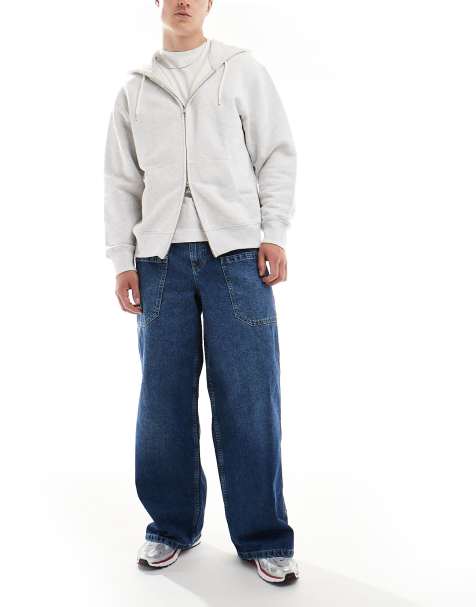 ASOS DESIGN super baggy jeans with side pocket details in darkwash blue - view 1