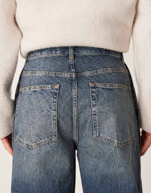 ASOS DESIGN super baggy jeans with side seam detail in dark wash blue