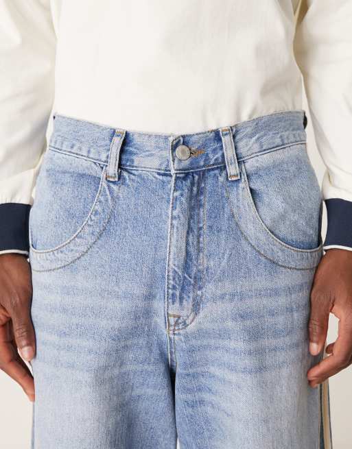 ASOS DESIGN super baggy jeans with side stripe in mid blue wash, 5 of 5