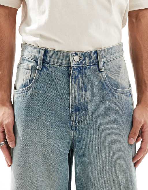 ASOS DESIGN super baggy jeans with sporty detail in mid wash blue 
