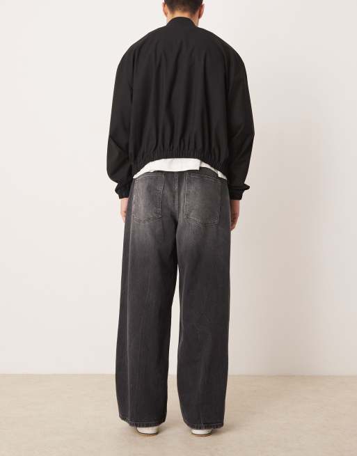 ASOS DESIGN super baggy jeans with tie waistband in black wash, 2 of 5