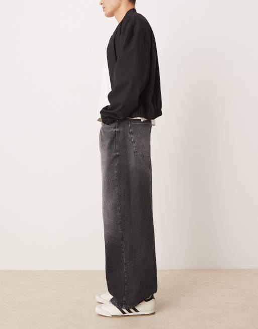 ASOS DESIGN super baggy jeans with tie waistband in black wash, 3 of 5