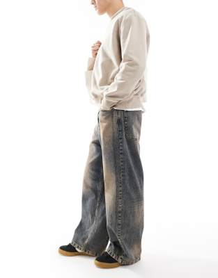 Asos Design Super Baggy Fit Jeans With Pink Tint In Blue