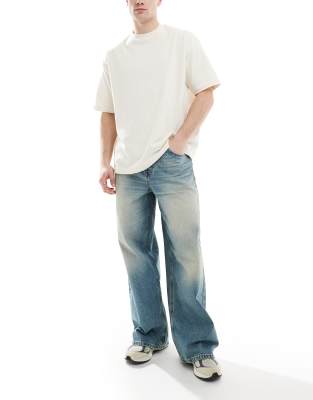 Asos Design Super Baggy Jeans With Tint In Blue