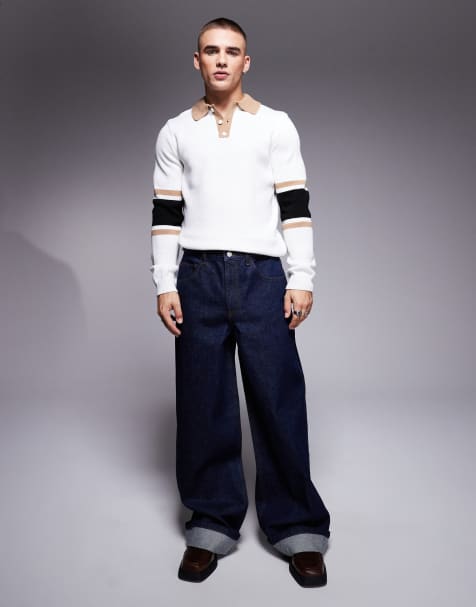 ASOS DESIGN super baggy jeans with turn up hem in rinse wash - view 1