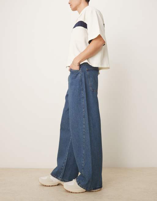 ASOS DESIGN super baggy jeans with twisted seams in mid wash blue, 3 of 5
