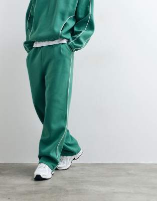 Asos Design Super Baggy Jogger Co-ord With Piping In Green