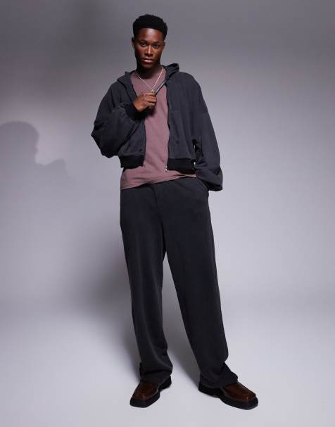 ASOS DESIGN super baggy joggers with turn up hems in washed black - view 1
