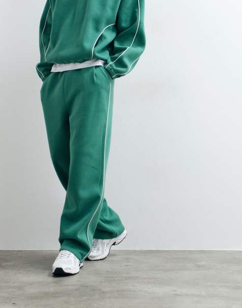 ASOS DESIGN super baggy joggerset med piping i grönt - view 1