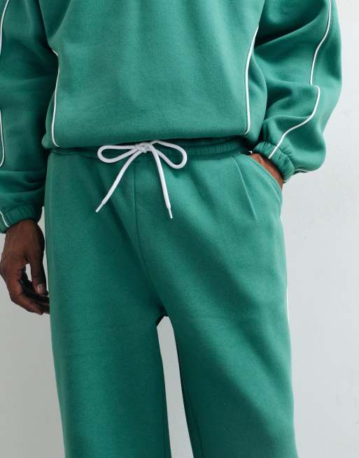ASOS DESIGN super baggy joggingbukse-sæt med piping i grøn, 4 af 5