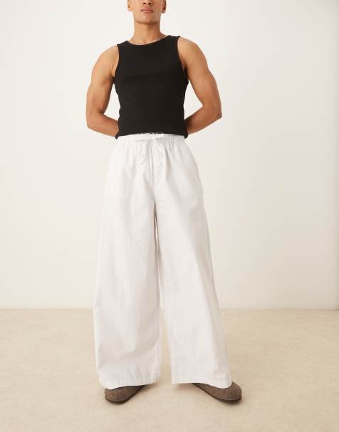 ASOS DESIGN super baggy linen blend pants in white - view 1