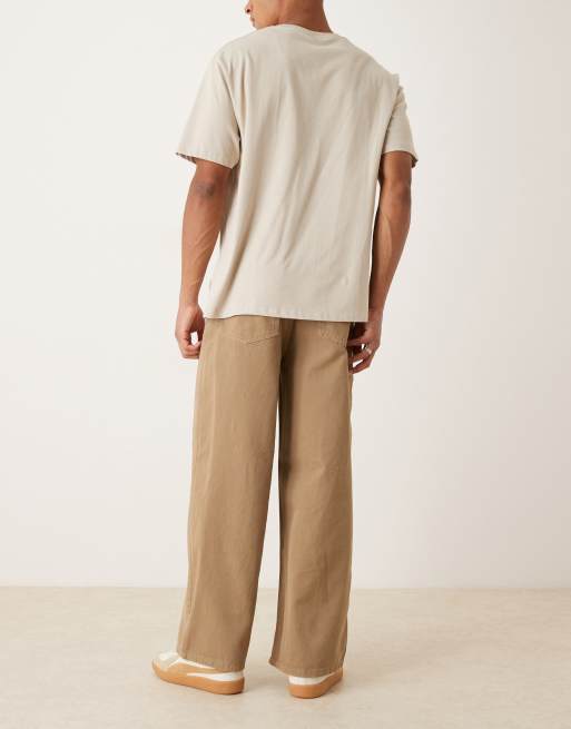 ASOS DESIGN super baggy pants in beige with pleats